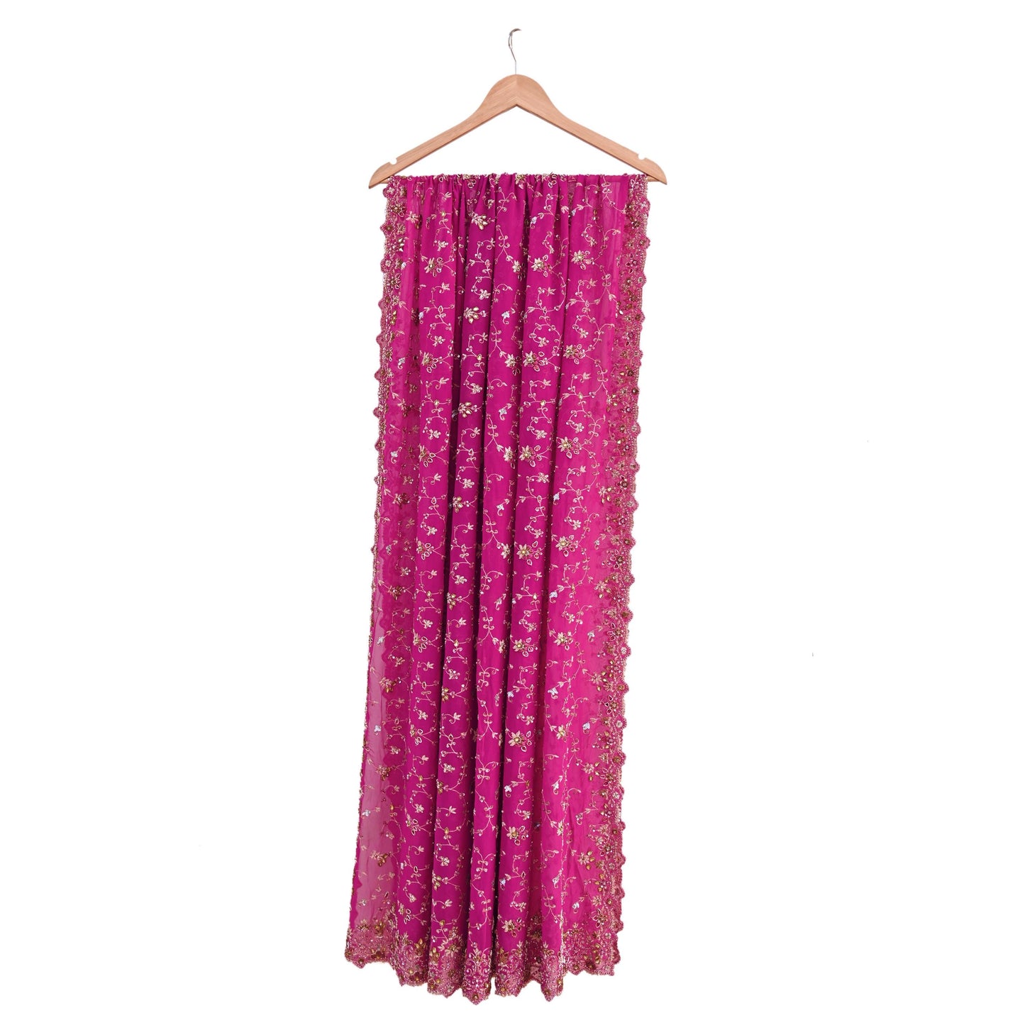 Indian Vintage Heavy Magenta Bridal Dupatta Pure Georgette Silk Hand Embroidered Zardozi, Dabka, Zari Work Party Wear Long Stole