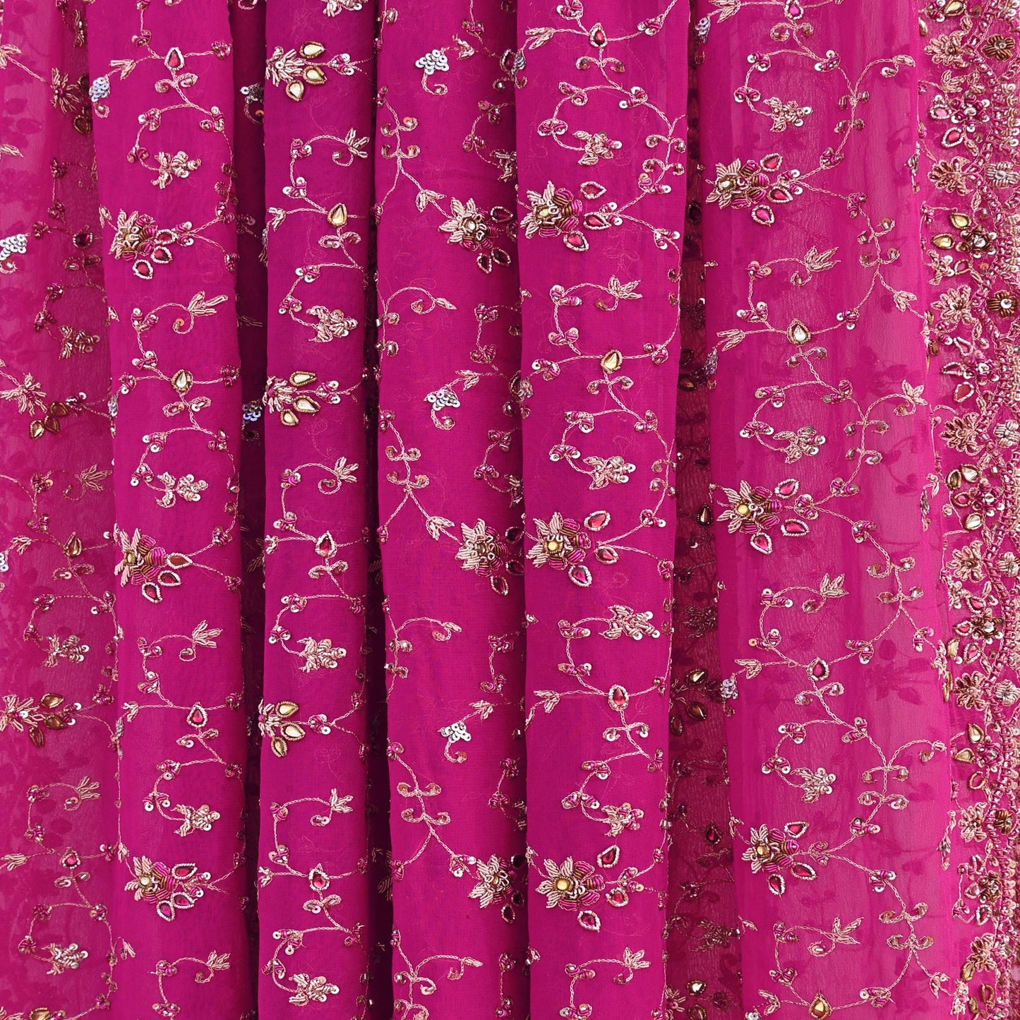 Indian Vintage Heavy Magenta Bridal Dupatta Pure Georgette Silk Hand Embroidered Zardozi, Dabka, Zari Work Party Wear Long Stole