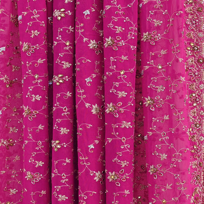 Indian Vintage Heavy Magenta Bridal Dupatta Pure Georgette Silk Hand Embroidered Zardozi, Dabka, Zari Work Party Wear Long Stole