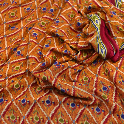 Indian Vintage Red & Mustard Saree Printed 100% Pure Cotton Sari Craft Fabric 5Yd Soft Sewing Sarong Wrap Dress Making Quilting Crafting