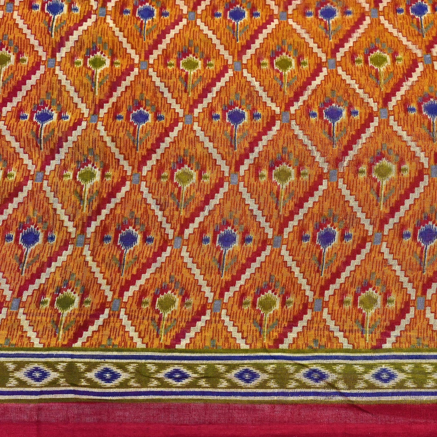 Indian Vintage Red & Mustard Saree Printed 100% Pure Cotton Sari Craft Fabric 5Yd Soft Sewing Sarong Wrap Dress Making Quilting Crafting