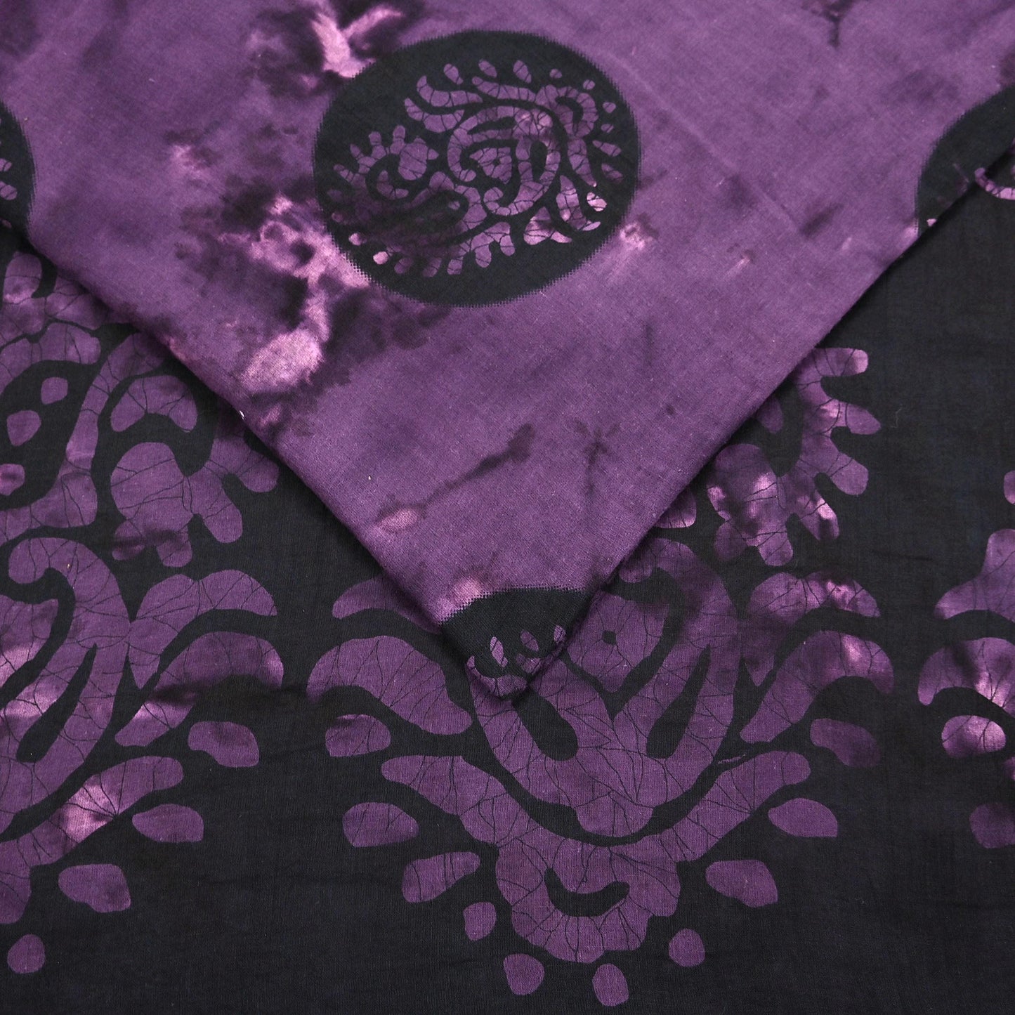 Indian Vintage Sari Purple & Black Batik Printed 100% Pure Cotton Saree Craft Soft Fabric 5Yard Sewing Sarong Wrap Boho