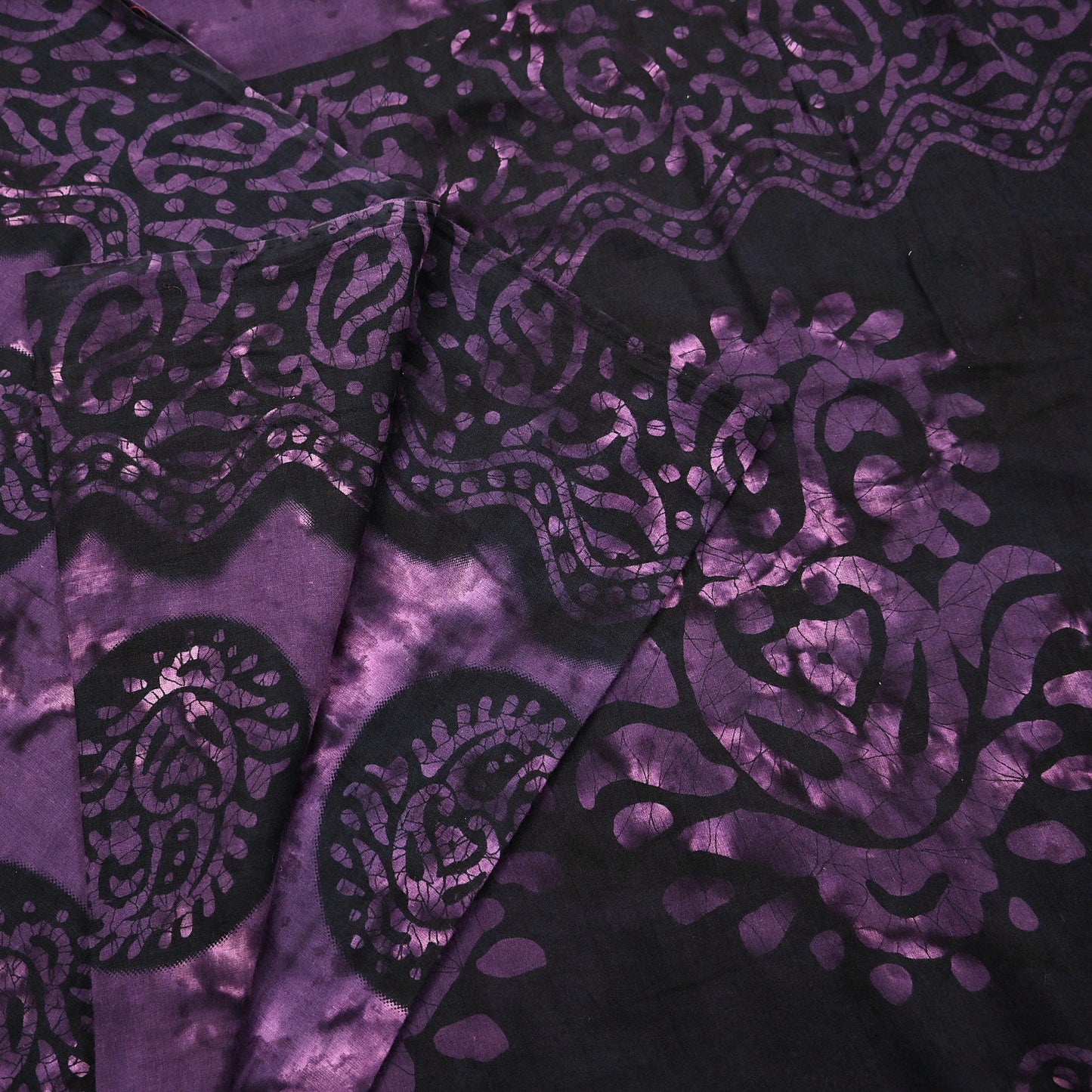 Indian Vintage Sari Purple & Black Batik Printed 100% Pure Cotton Saree Craft Soft Fabric 5Yard Sewing Sarong Wrap Boho