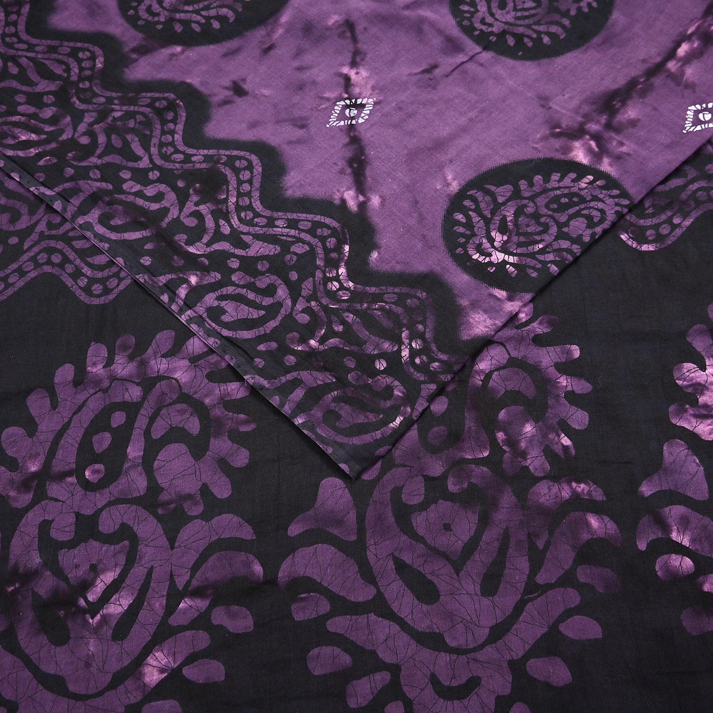 Indian Vintage Sari Purple & Black Batik Printed 100% Pure Cotton Saree Craft Soft Fabric 5Yard Sewing Sarong Wrap Boho