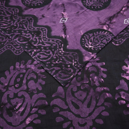 Indian Vintage Sari Purple & Black Batik Printed 100% Pure Cotton Saree Craft Soft Fabric 5Yard Sewing Sarong Wrap Boho