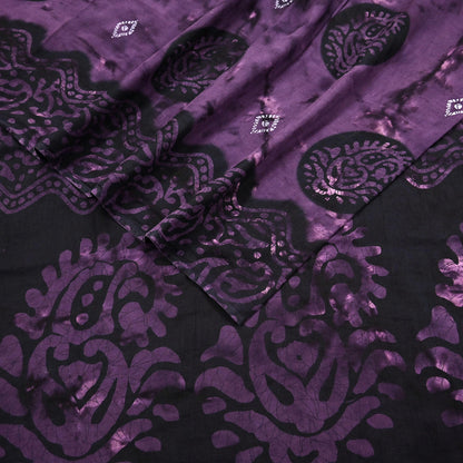 Indian Vintage Sari Purple & Black Batik Printed 100% Pure Cotton Saree Craft Soft Fabric 5Yard Sewing Sarong Wrap Boho
