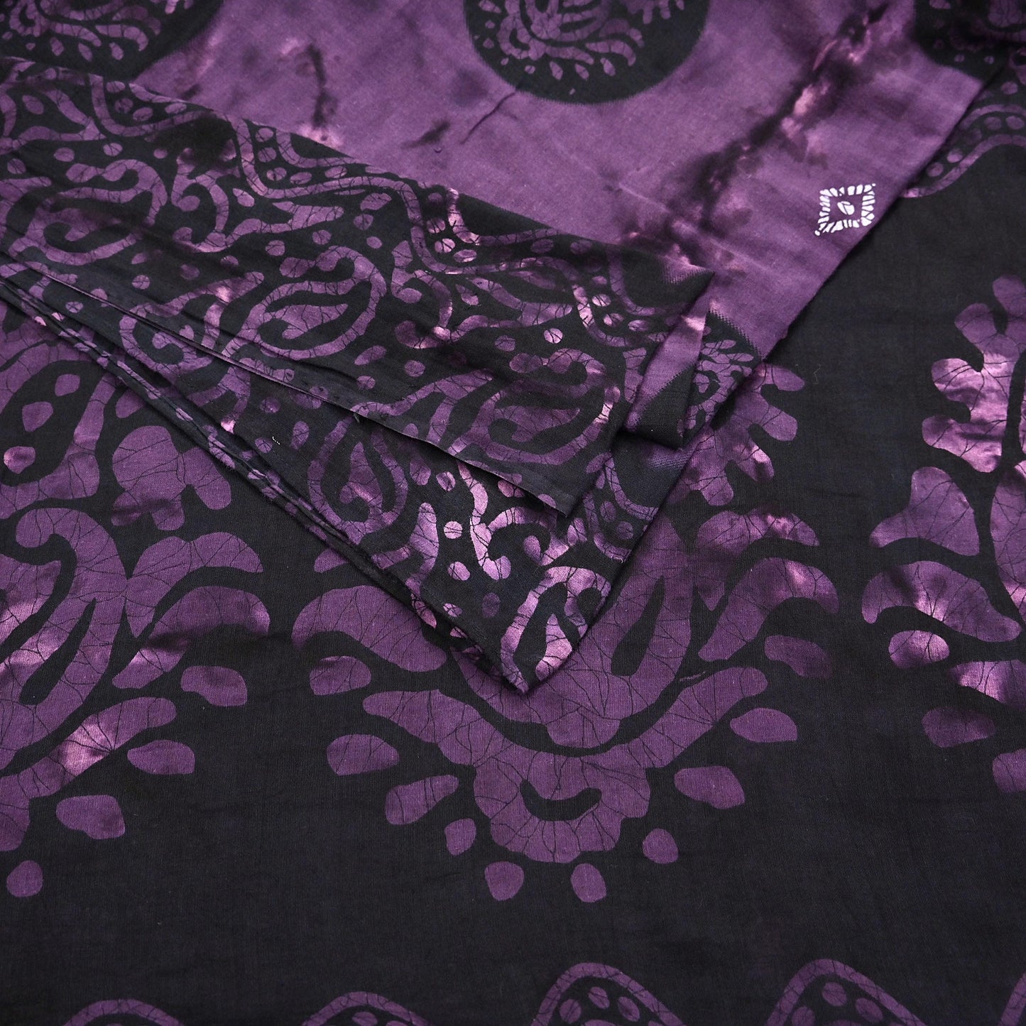Indian Vintage Sari Purple & Black Batik Printed 100% Pure Cotton Saree Craft Soft Fabric 5Yard Sewing Sarong Wrap Boho