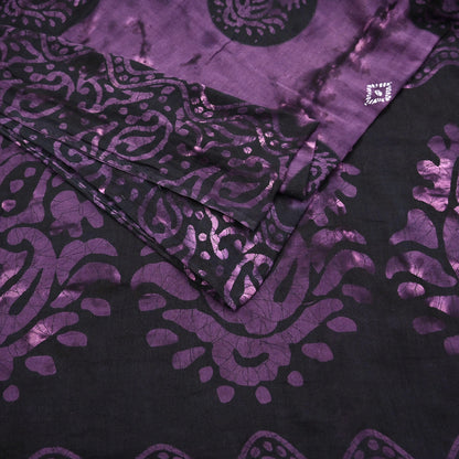 Indian Vintage Sari Purple & Black Batik Printed 100% Pure Cotton Saree Craft Soft Fabric 5Yard Sewing Sarong Wrap Boho
