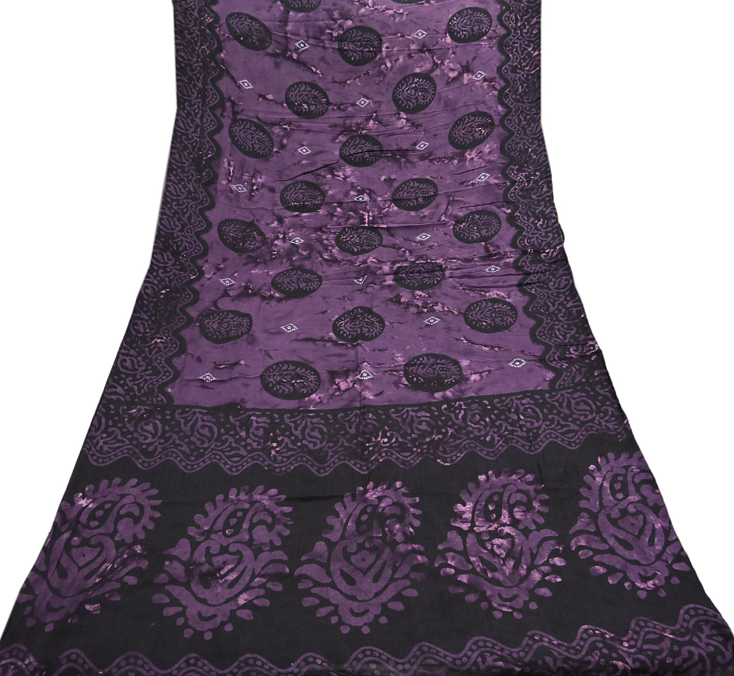 Indian Vintage Sari Purple & Black Batik Printed 100% Pure Cotton Saree Craft Soft Fabric 5Yard Sewing Sarong Wrap Boho