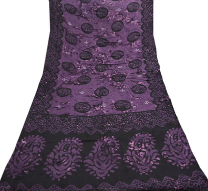 Indian Vintage Sari Purple & Black Batik Printed 100% Pure Cotton Saree Craft Soft Fabric 5Yard Sewing Sarong Wrap Boho