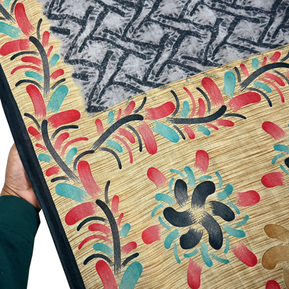 Indian Vintage Sari Gray & Black Printed 100% Pure Cotton Sarees Craft Fabric 5Yd Sewing Sarong Wrap Boho Floral Dress Making Crafting Soft