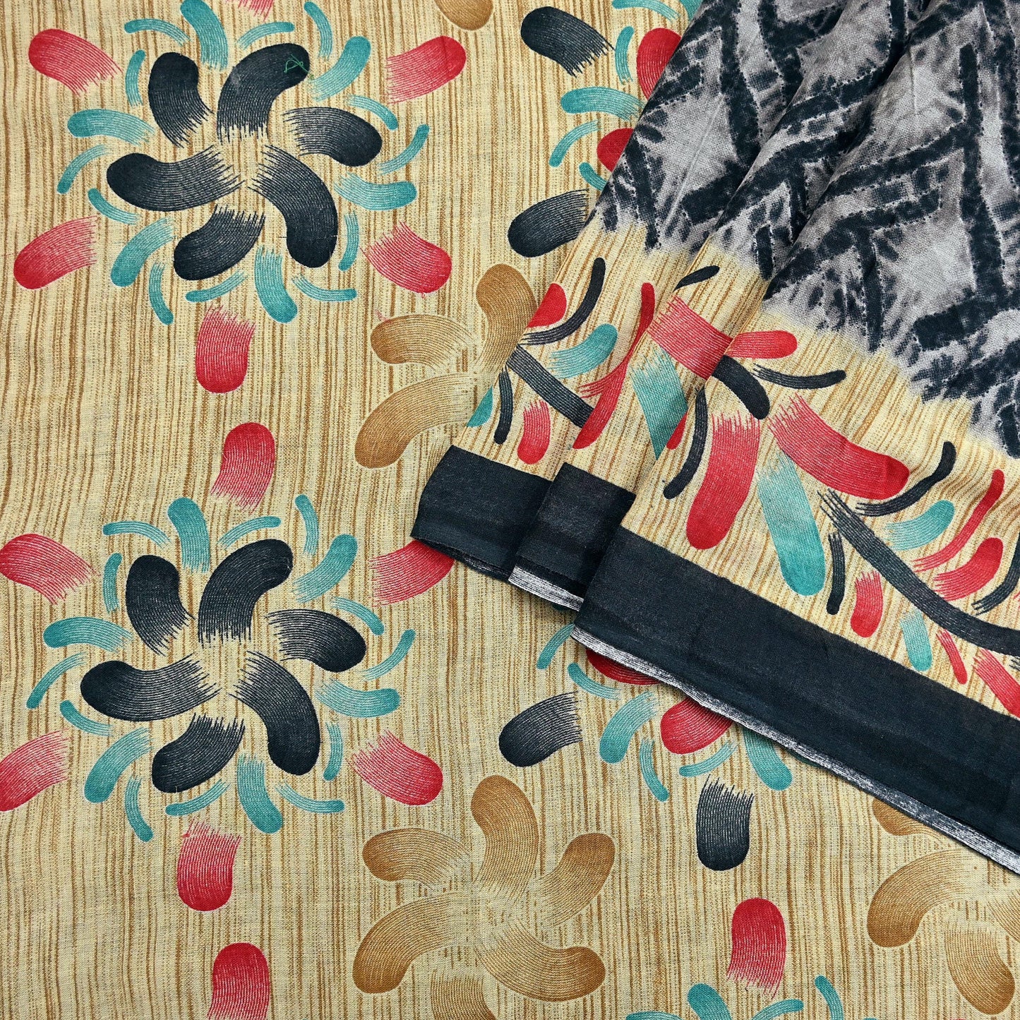 Indian Vintage Sari Gray & Black Printed 100% Pure Cotton Sarees Craft Fabric 5Yd Sewing Sarong Wrap Boho Floral Dress Making Crafting Soft