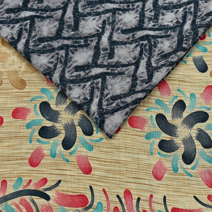 Indian Vintage Sari Gray & Black Printed 100% Pure Cotton Sarees Craft Fabric 5Yd Sewing Sarong Wrap Boho Floral Dress Making Crafting Soft