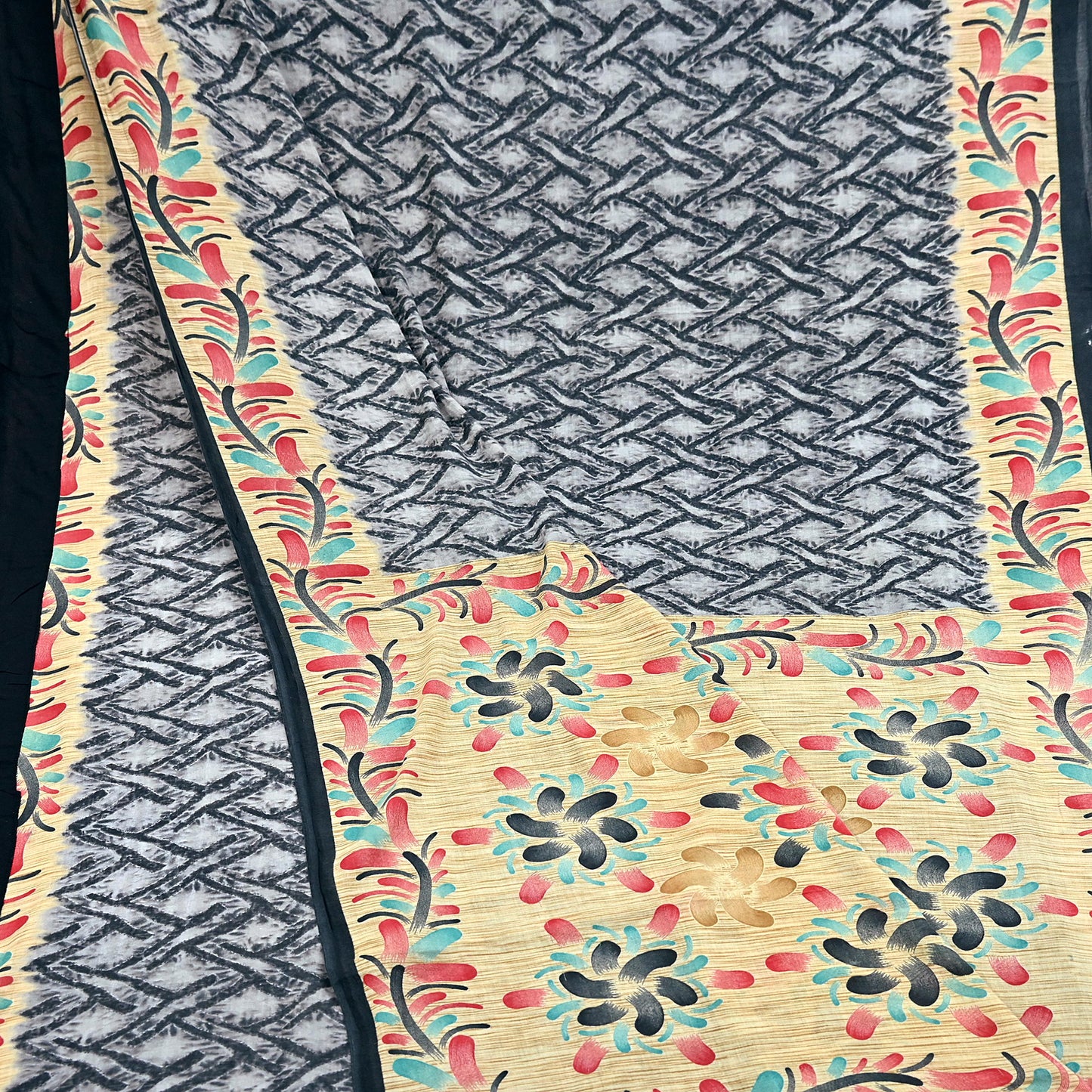 Indian Vintage Sari Gray & Black Printed 100% Pure Cotton Sarees Craft Fabric 5Yd Sewing Sarong Wrap Boho Floral Dress Making Crafting Soft