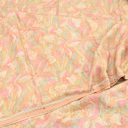 Indian Vintage Sari Peach & beige Pure Silk Hand Embroidered Sarees 5Yd Craft Fabric Sewing soft Quilting Crafting Ethnic Bollywood sarees