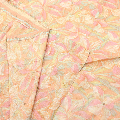 Indian Vintage Sari Peach & beige Pure Silk Hand Embroidered Sarees 5Yd Craft Fabric Sewing soft Quilting Crafting Ethnic Bollywood sarees