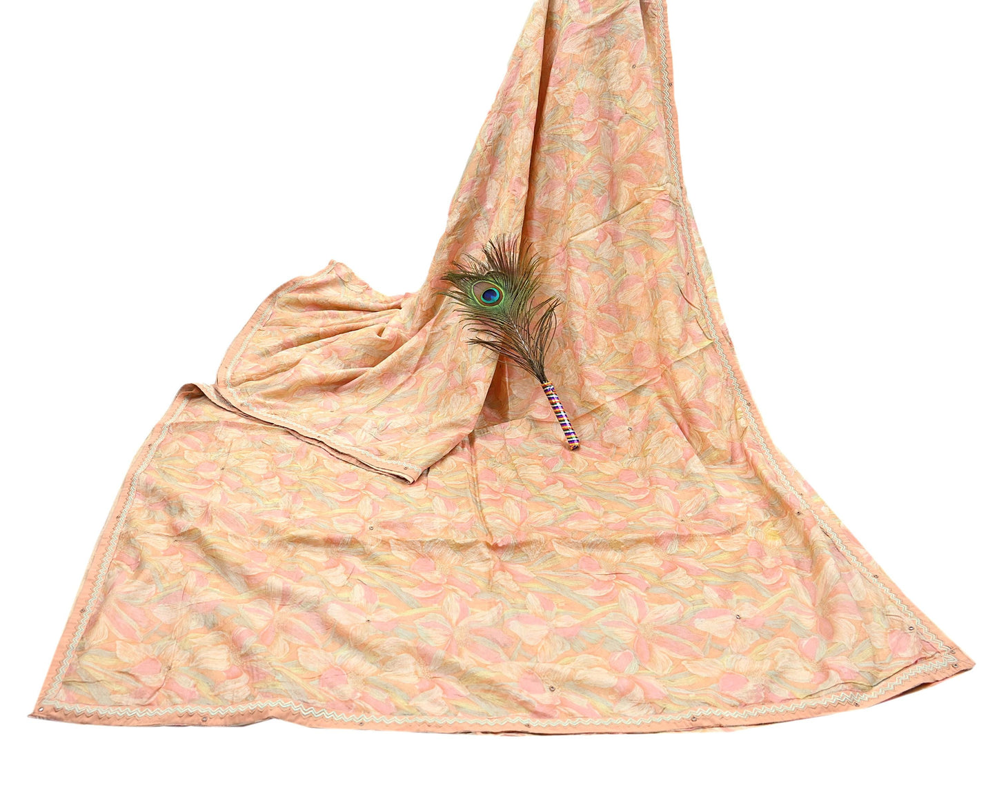 Indian Vintage Sari Peach & beige Pure Silk Hand Embroidered Sarees 5Yd Craft Fabric Sewing soft Quilting Crafting Ethnic Bollywood sarees