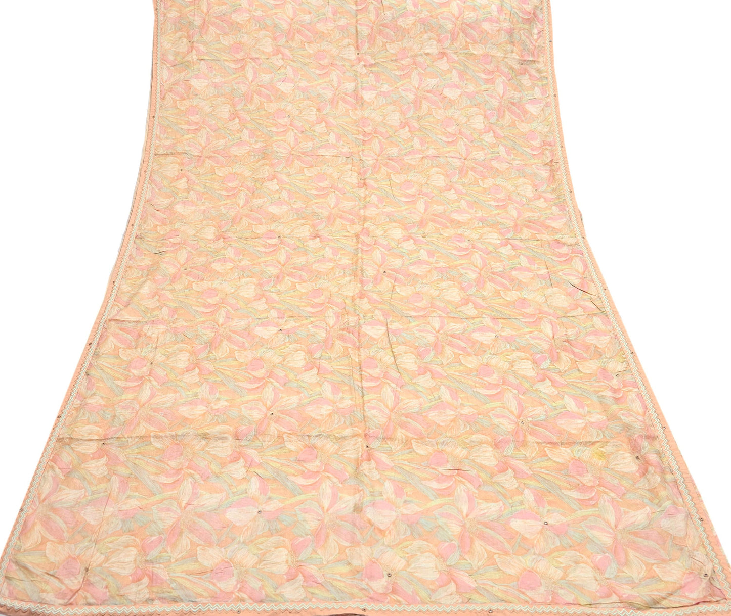 Indian Vintage Sari Peach & beige Pure Silk Hand Embroidered Sarees 5Yd Craft Fabric Sewing soft Quilting Crafting Ethnic Bollywood sarees
