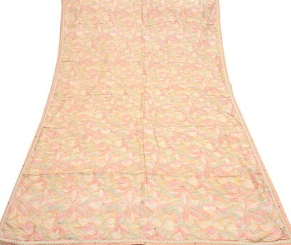 Indian Vintage Sari Peach & beige Pure Silk Hand Embroidered Sarees 5Yd Craft Fabric Sewing soft Quilting Crafting Ethnic Bollywood sarees