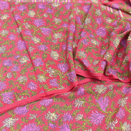 Indian Vintage Sari Pink Pure Crepe Silk Printed Saree 5yard Sewing Quilting Floral Soft Craft Fabric Wrap