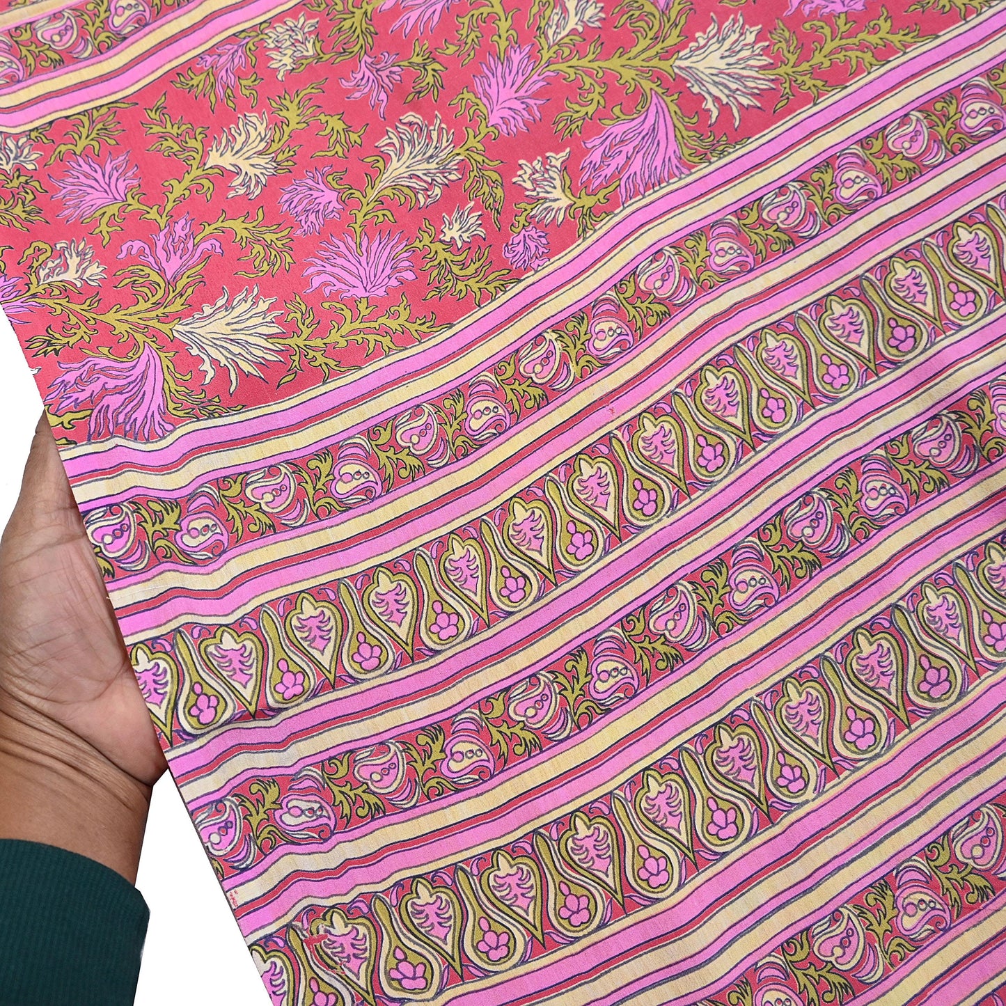 Indian Vintage Sari Pink Pure Crepe Silk Printed Saree 5yard Sewing Quilting Floral Soft Craft Fabric Wrap