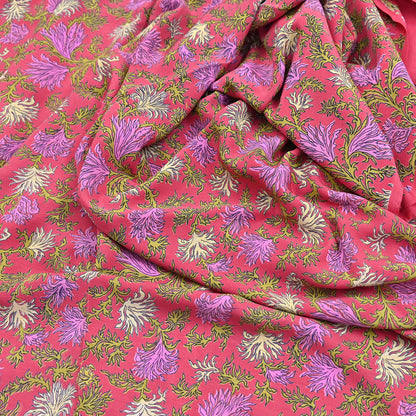 Indian Vintage Sari Pink Pure Crepe Silk Printed Saree 5yard Sewing Quilting Floral Soft Craft Fabric Wrap