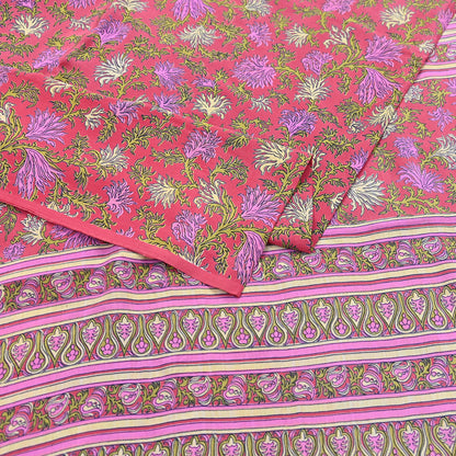 Indian Vintage Sari Pink Pure Crepe Silk Printed Saree 5yard Sewing Quilting Floral Soft Craft Fabric Wrap