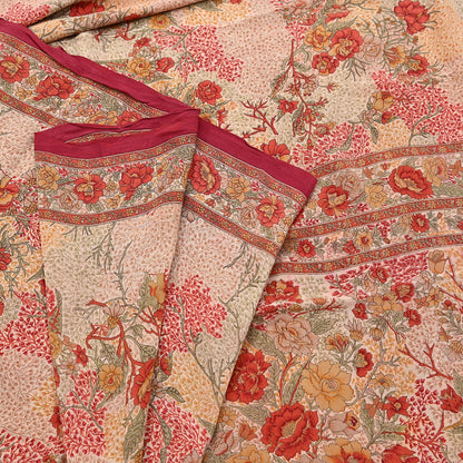 Indian Vintage Sari peach Pure Crepe Silk Printed Saree 5yard Sewing Quilting Floral Soft Craft Fabric Wrap