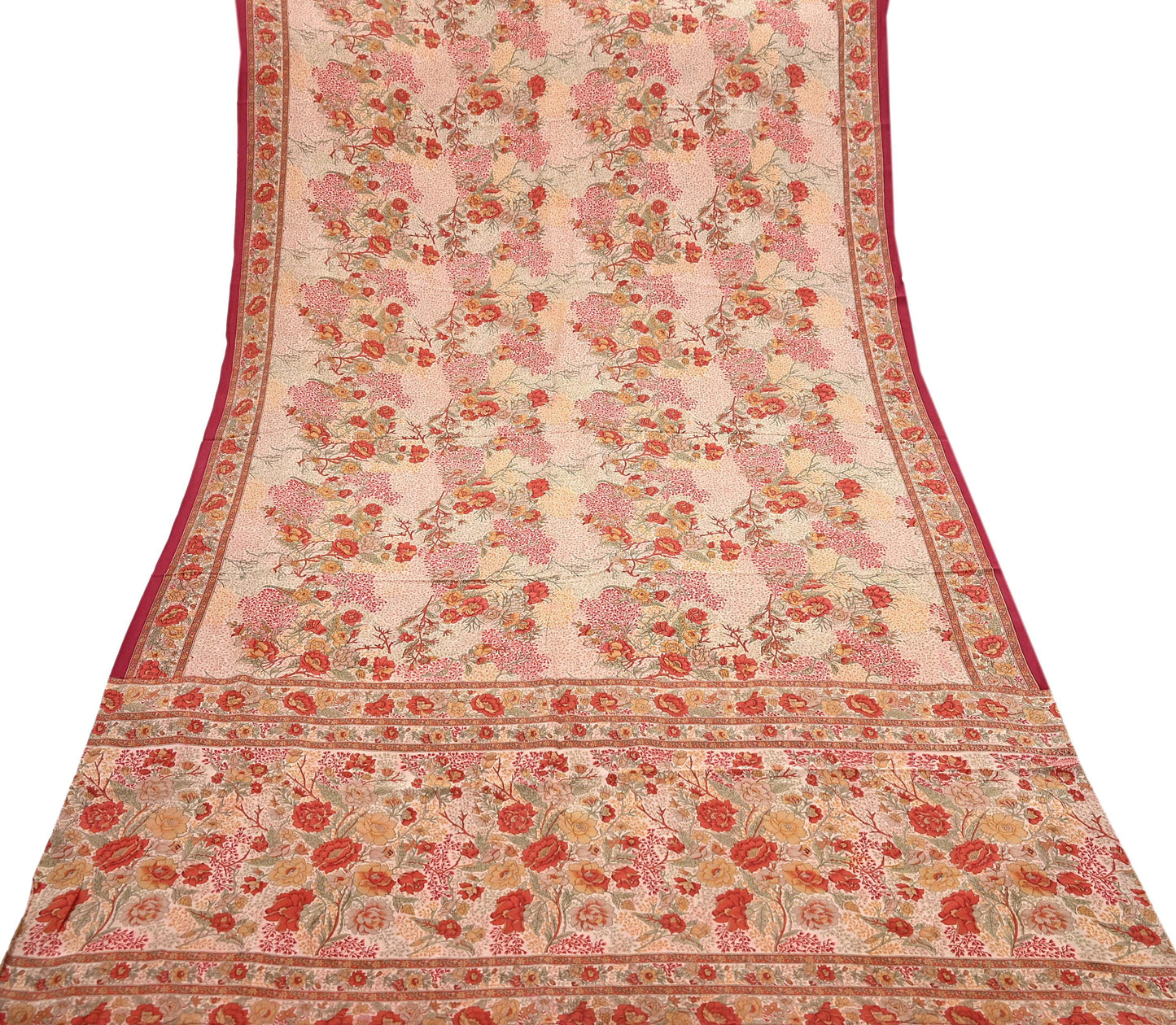 Indian Vintage Sari peach Pure Crepe Silk Printed Saree 5yard Sewing Quilting Floral Soft Craft Fabric Wrap