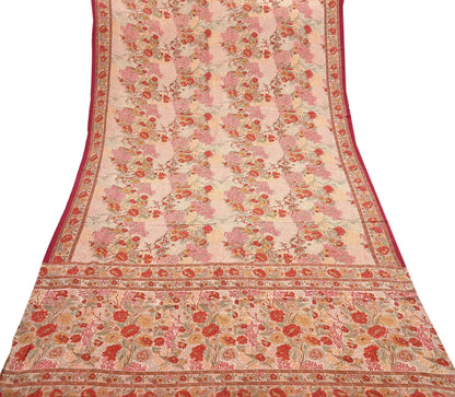 Indian Vintage Sari peach Pure Crepe Silk Printed Saree 5yard Sewing Quilting Floral Soft Craft Fabric Wrap