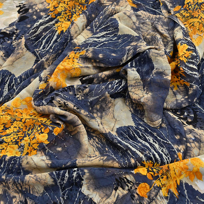 Women Vintage Sari Gray & Beige Pure Georgette Silk Printed Saree Craft Fabric Sewing 5Yard Soft Light Dress Making  Dress making Crafting