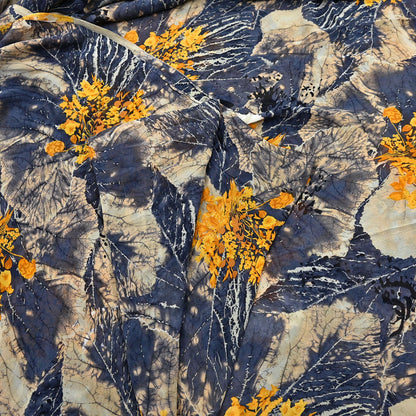 Women Vintage Sari Gray & Beige Pure Georgette Silk Printed Saree Craft Fabric Sewing 5Yard Soft Light Dress Making  Dress making Crafting