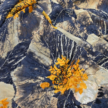 Women Vintage Sari Gray & Beige Pure Georgette Silk Printed Saree Craft Fabric Sewing 5Yard Soft Light Dress Making  Dress making Crafting