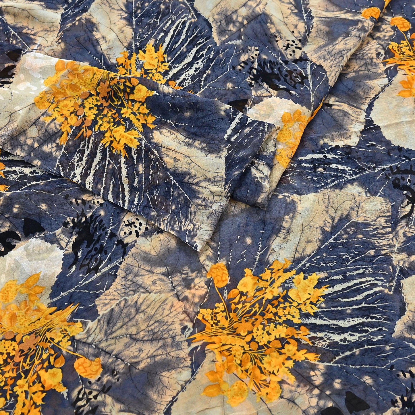 Women Vintage Sari Gray & Beige Pure Georgette Silk Printed Saree Craft Fabric Sewing 5Yard Soft Light Dress Making  Dress making Crafting