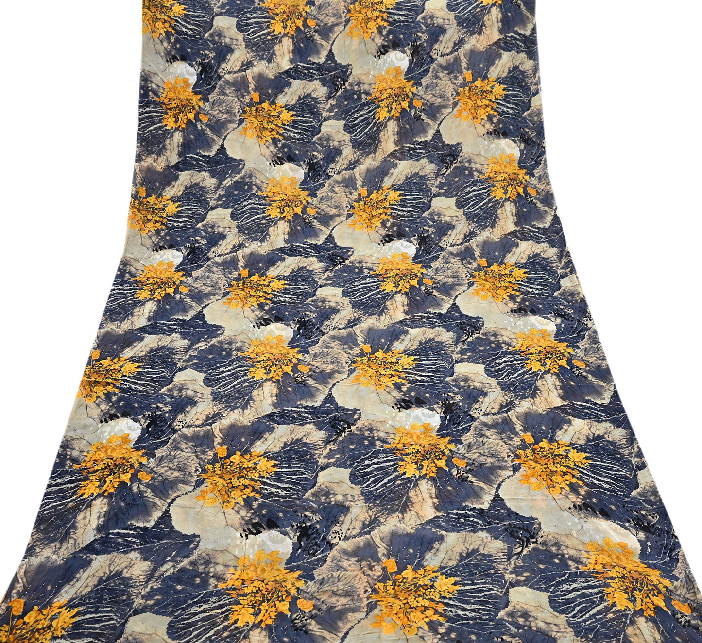 Women Vintage Sari Gray & Beige Pure Georgette Silk Printed Saree Craft Fabric Sewing 5Yard Soft Light Dress Making  Dress making Crafting