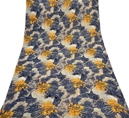 Women Vintage Sari Gray & Beige Pure Georgette Silk Printed Saree Craft Fabric Sewing 5Yard Soft Light Dress Making  Dress making Crafting