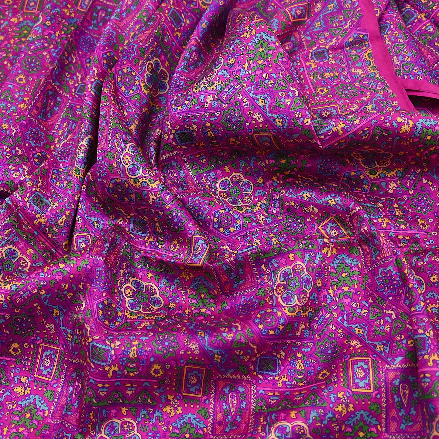 Indian Vintage Sari Magenta 100% Pure Silk Printed Saree Craft Fabric 5yd Sewing Dress Making Soft Wrap Quilting Crafting Upcycle