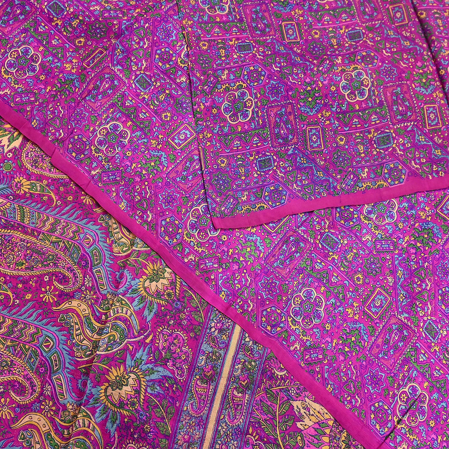 Indian Vintage Sari Magenta 100% Pure Silk Printed Saree Craft Fabric 5yd Sewing Dress Making Soft Wrap Quilting Crafting Upcycle