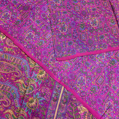 Indian Vintage Sari Magenta 100% Pure Silk Printed Saree Craft Fabric 5yd Sewing Dress Making Soft Wrap Quilting Crafting Upcycle
