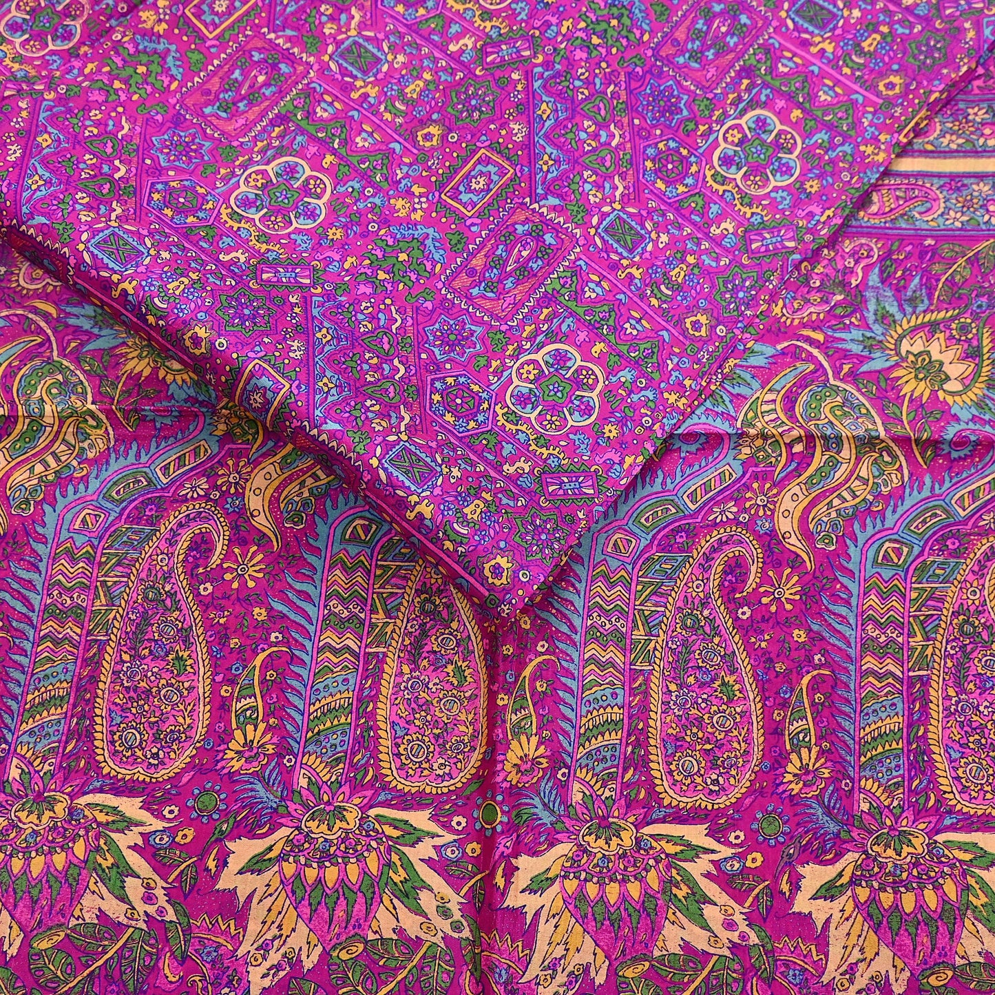 Indian Vintage Sari Magenta 100% Pure Silk Printed Saree Craft Fabric 5yd Sewing Dress Making Soft Wrap Quilting Crafting Upcycle