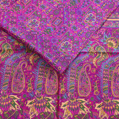 Indian Vintage Sari Magenta 100% Pure Silk Printed Saree Craft Fabric 5yd Sewing Dress Making Soft Wrap Quilting Crafting Upcycle