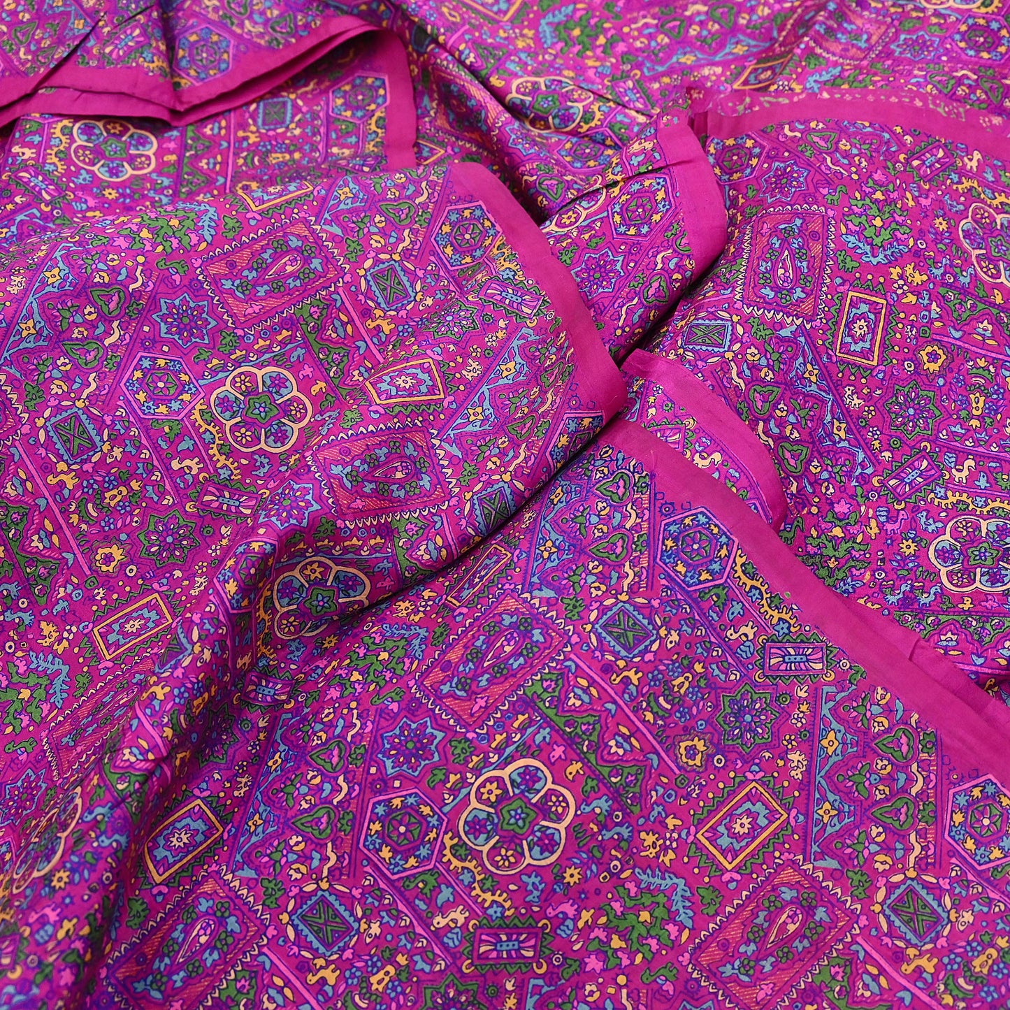 Indian Vintage Sari Magenta 100% Pure Silk Printed Saree Craft Fabric 5yd Sewing Dress Making Soft Wrap Quilting Crafting Upcycle