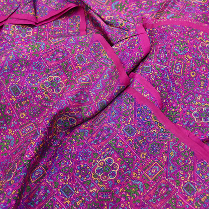 Indian Vintage Sari Magenta 100% Pure Silk Printed Saree Craft Fabric 5yd Sewing Dress Making Soft Wrap Quilting Crafting Upcycle