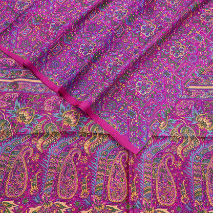 Indian Vintage Sari Magenta 100% Pure Silk Printed Saree Craft Fabric 5yd Sewing Dress Making Soft Wrap Quilting Crafting Upcycle