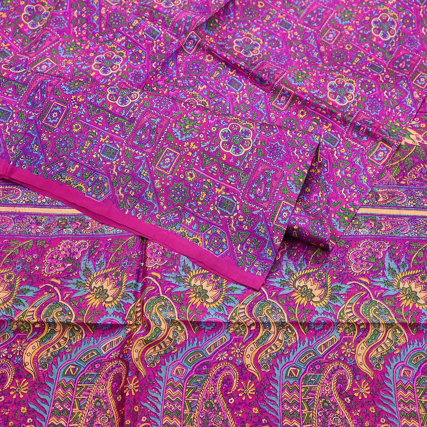 Indian Vintage Sari Magenta 100% Pure Silk Printed Saree Craft Fabric 5yd Sewing Dress Making Soft Wrap Quilting Crafting Upcycle