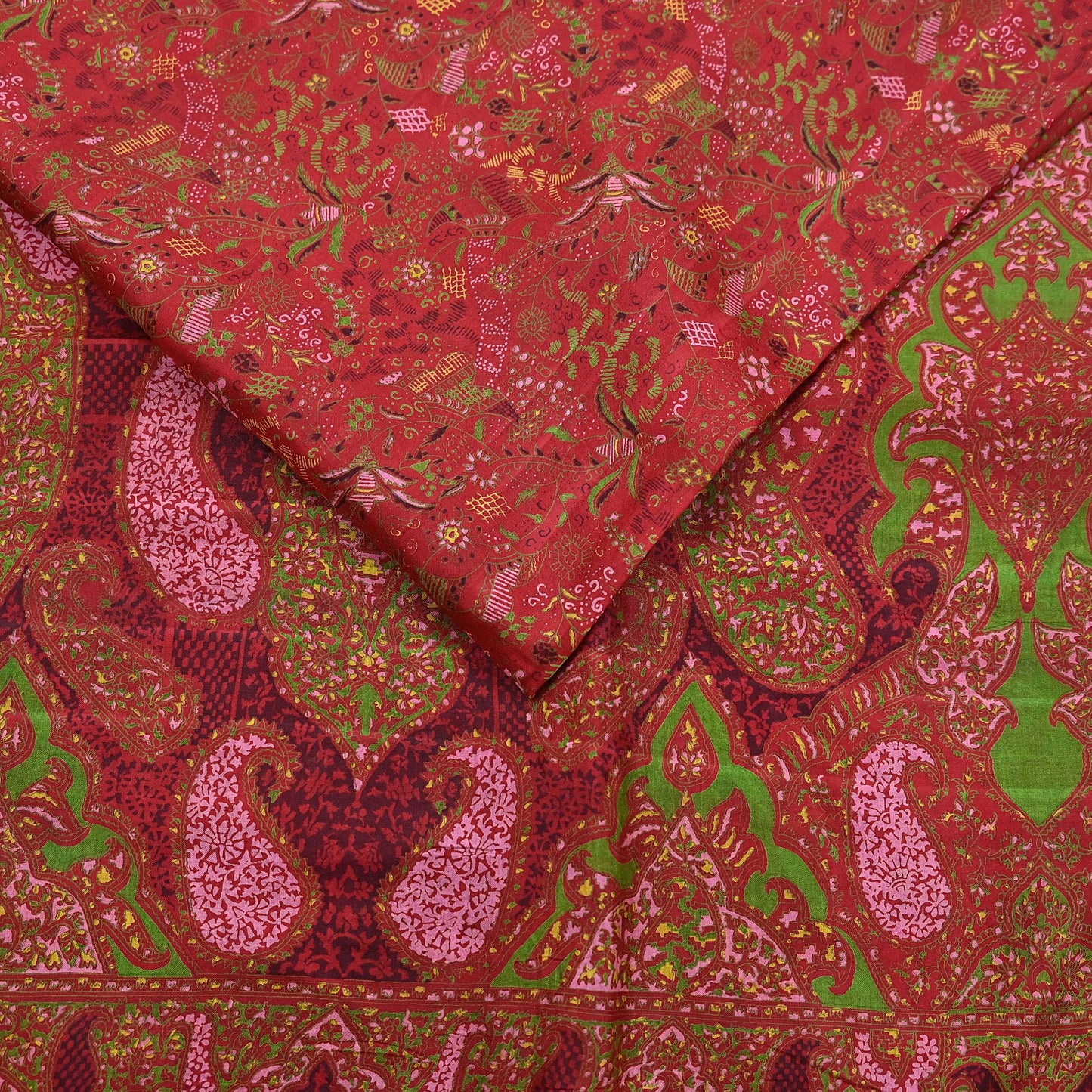 Indian Vintage Sari Red Printed Pure Silk Sarees 6yd Sewing Craft Fabric Soft Dress Making Upcycle Crafting Quilting Used Zari