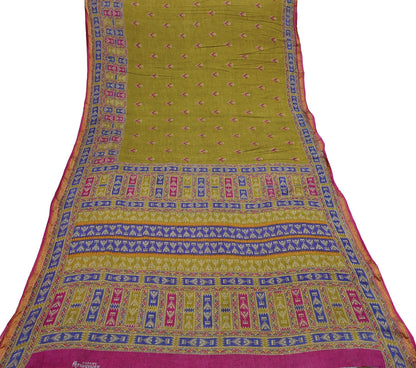 Indian Vintage Sari Green Printed Pure Cotton Sarees Craft Fabric Soft 5Yd Sewing Sarong Wrap Boho Floral Dress making Quilting Zari Border