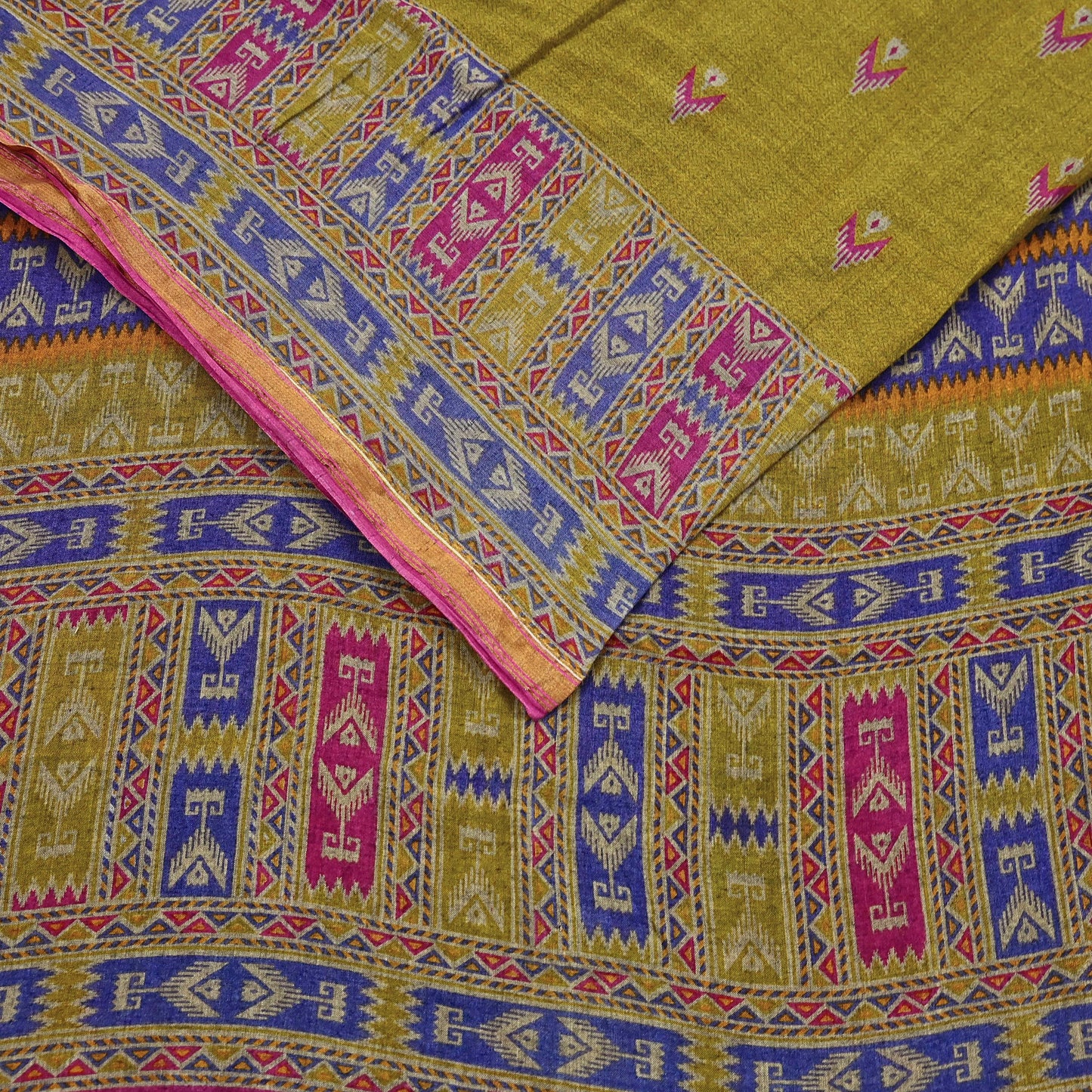 Indian Vintage Sari Green Printed Pure Cotton Sarees Craft Fabric Soft 5Yd Sewing Sarong Wrap Boho Floral Dress making Quilting Zari Border