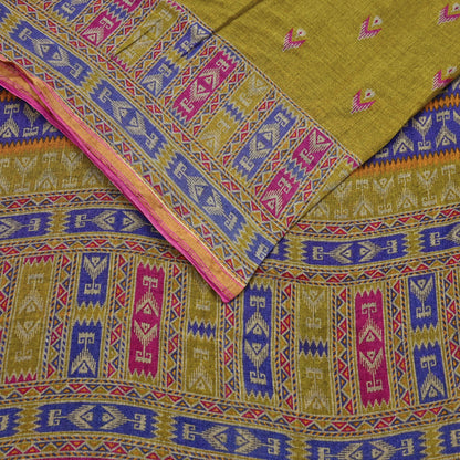 Indian Vintage Sari Green Printed Pure Cotton Sarees Craft Fabric Soft 5Yd Sewing Sarong Wrap Boho Floral Dress making Quilting Zari Border