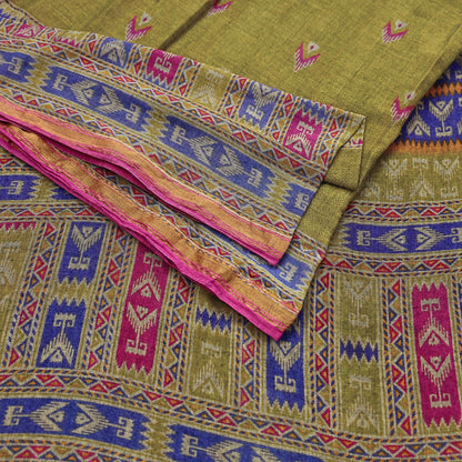 Indian Vintage Sari Green Printed Pure Cotton Sarees Craft Fabric Soft 5Yd Sewing Sarong Wrap Boho Floral Dress making Quilting Zari Border